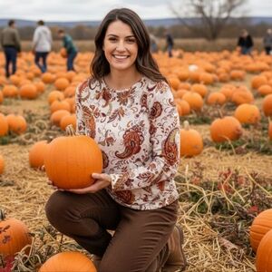 J. Jill Brown Paisley Long-Sleeved Top Sz LP Falls Colors soft comfy